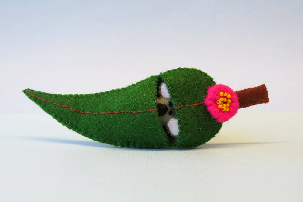 Miniature Felt Koala - Gum Leaf Bed - Australian Animal