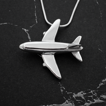 Aeroplane - Handmade Solid Sterling Silver Pendant with Snake Chain