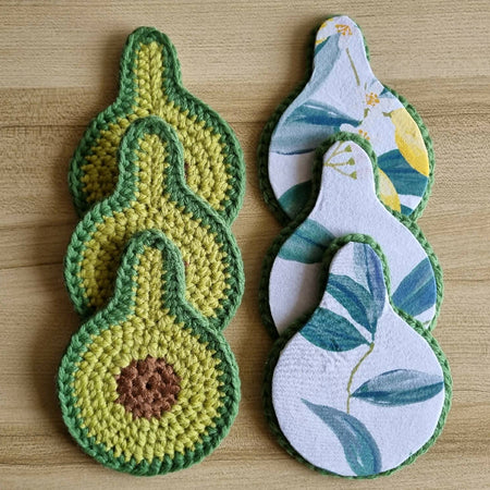 Crochet Avocado Coasters (Set of 1, 2, 4, 6, or 8)