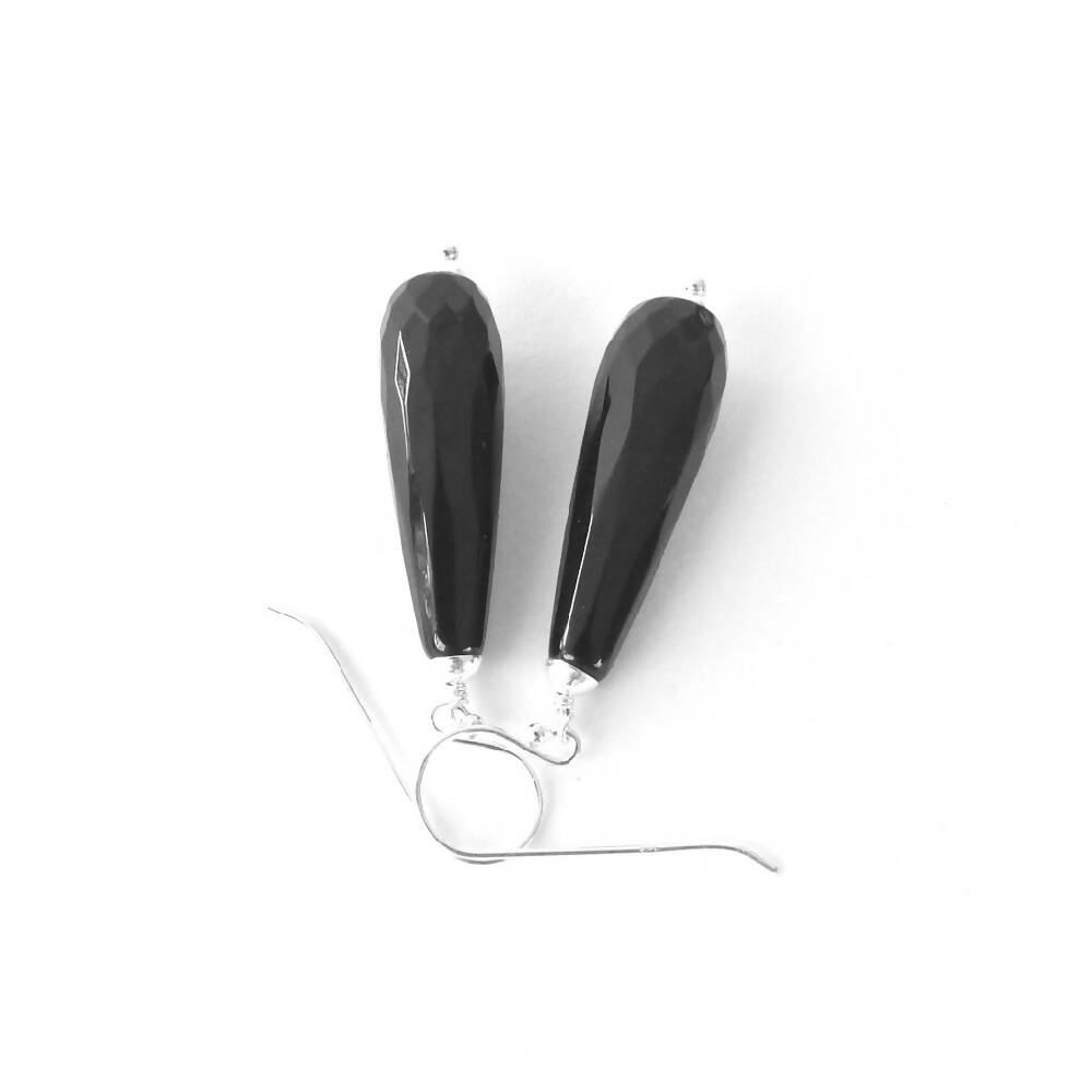 Sterling Silver and Black Onyx Teardrop Earrings