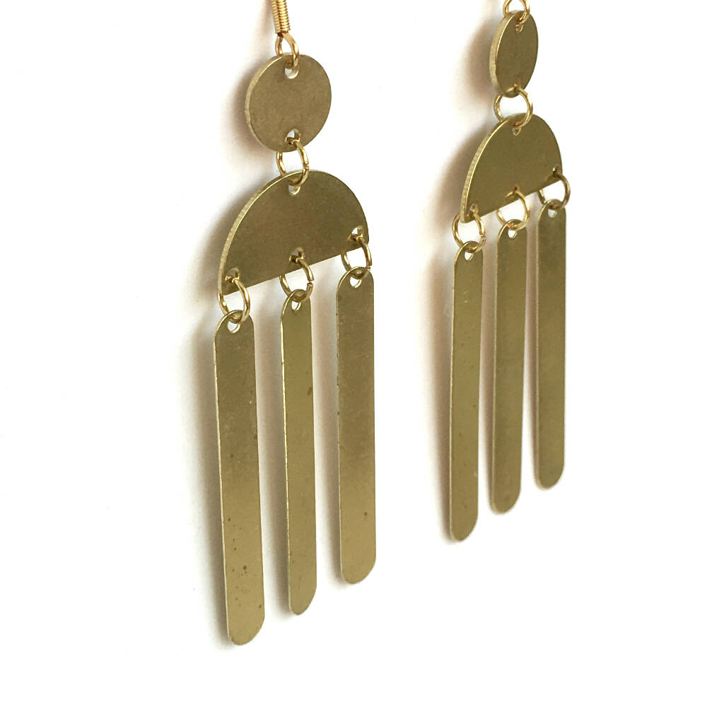 Half Moon Dangle and Drop Gold Statement Earrings