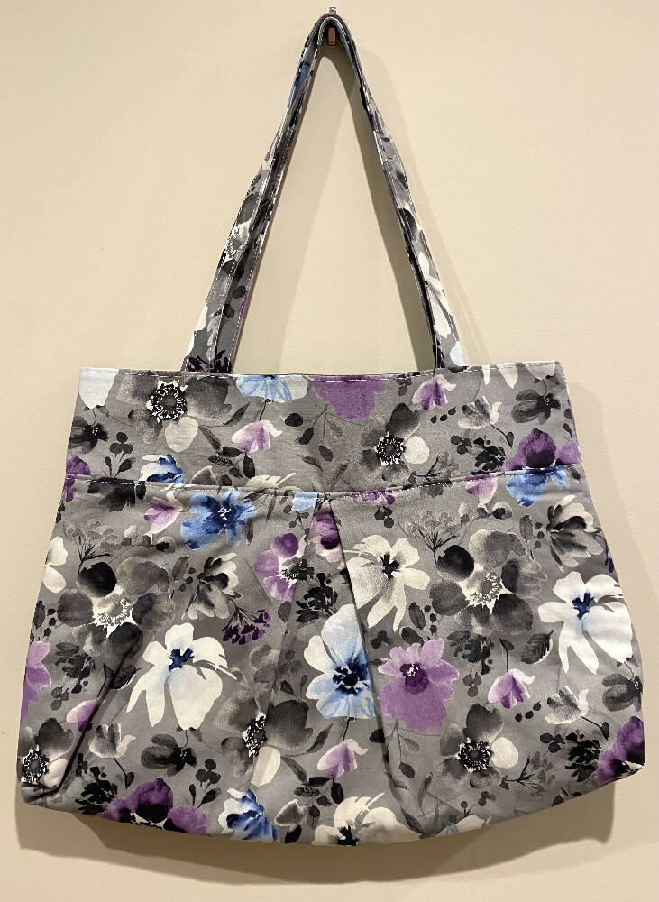 Grey, blue and lilac flowers Tote Bag