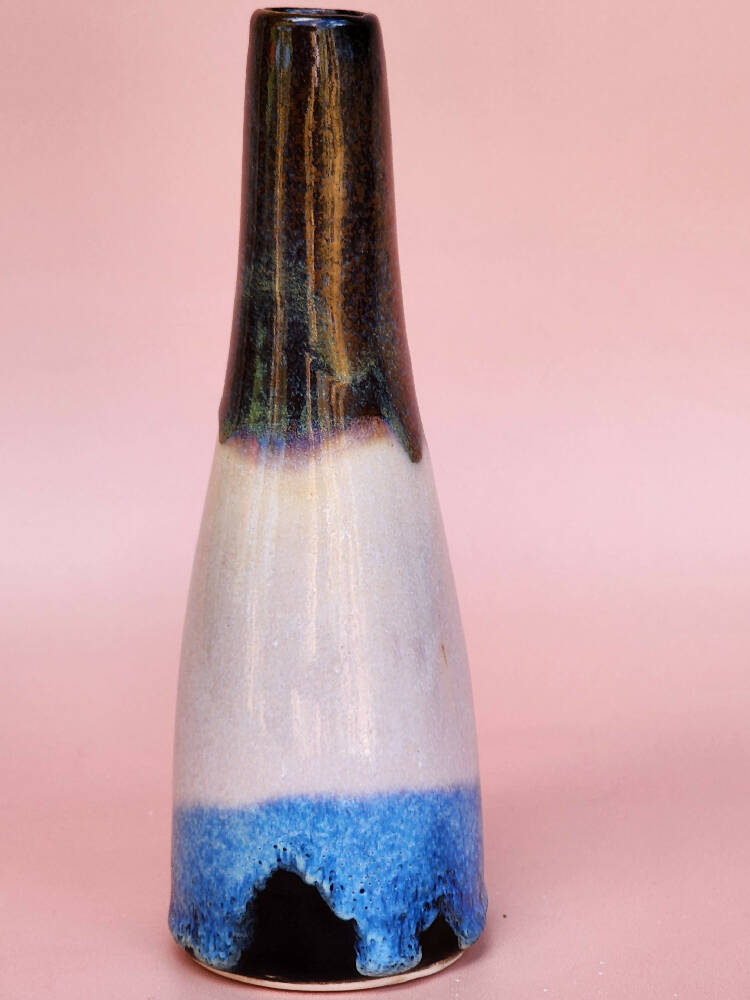 Handmade Ceramic Bud Vase - Dark Neopolitan Glazed