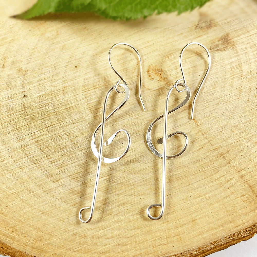 Argentium Silver Treble Clef Dangle Earrings