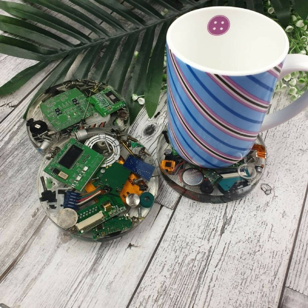 Coaster - Recycled Computer - Drink Mug Glass - Paperweight - SINGLE - Resin