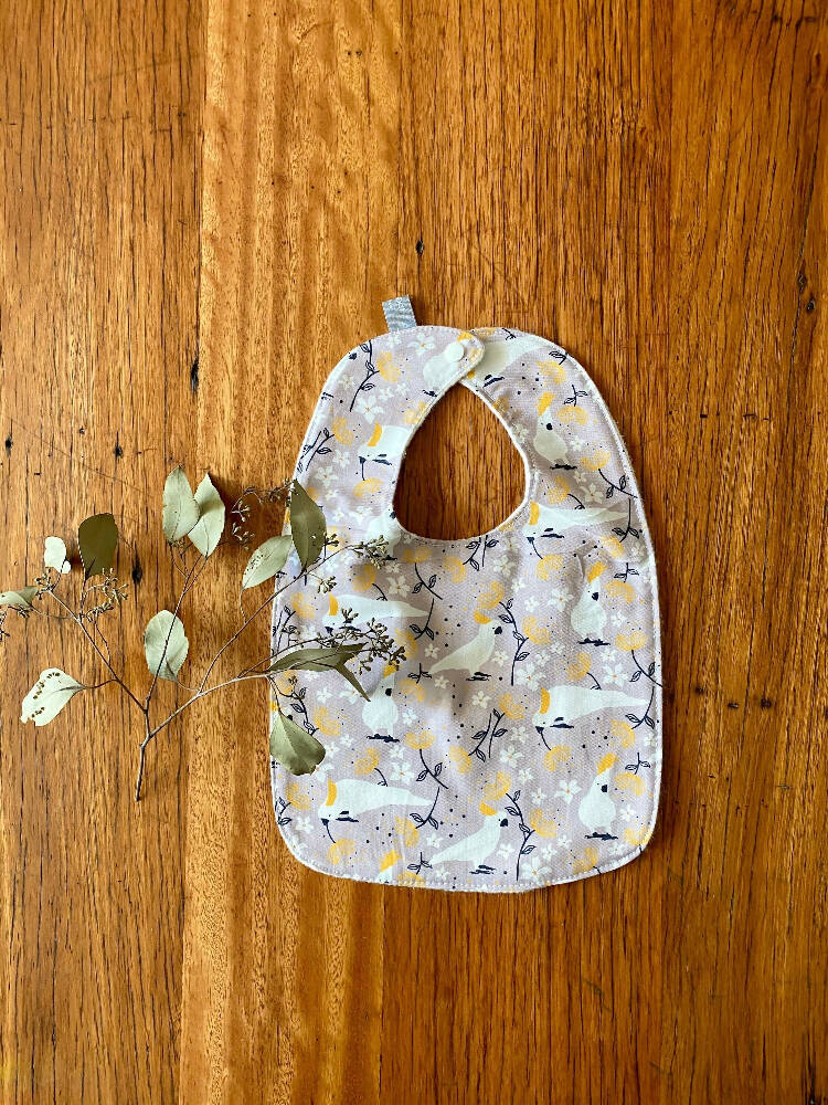 bib - grey cockatoo / eco friendly / organic cotton hemp / baby toddler