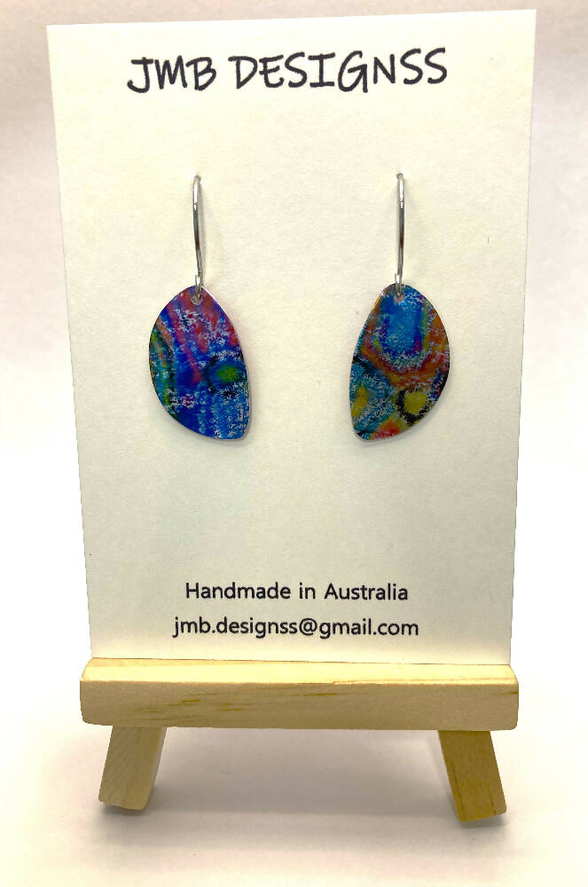 Multi colour printed anodised aluminium earrings
