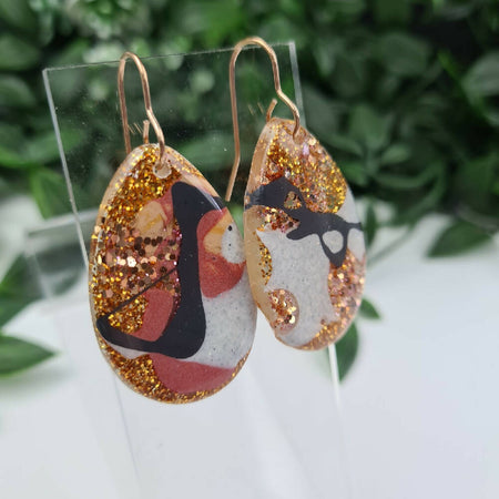 Dangle Earrings - Bronzed Oval - Drop - Resin - Hook