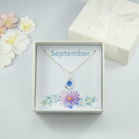 September Birth Flower and Birthstone Necklace on Gift Card