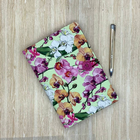 Orchids floral refillable A5 fabric notebook cover gift set - Incl. book and pen.