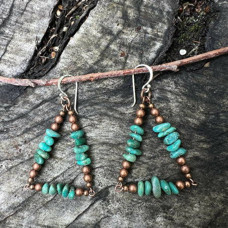 Handmade turquoise and copper ‘Christmas tree’ earrings
