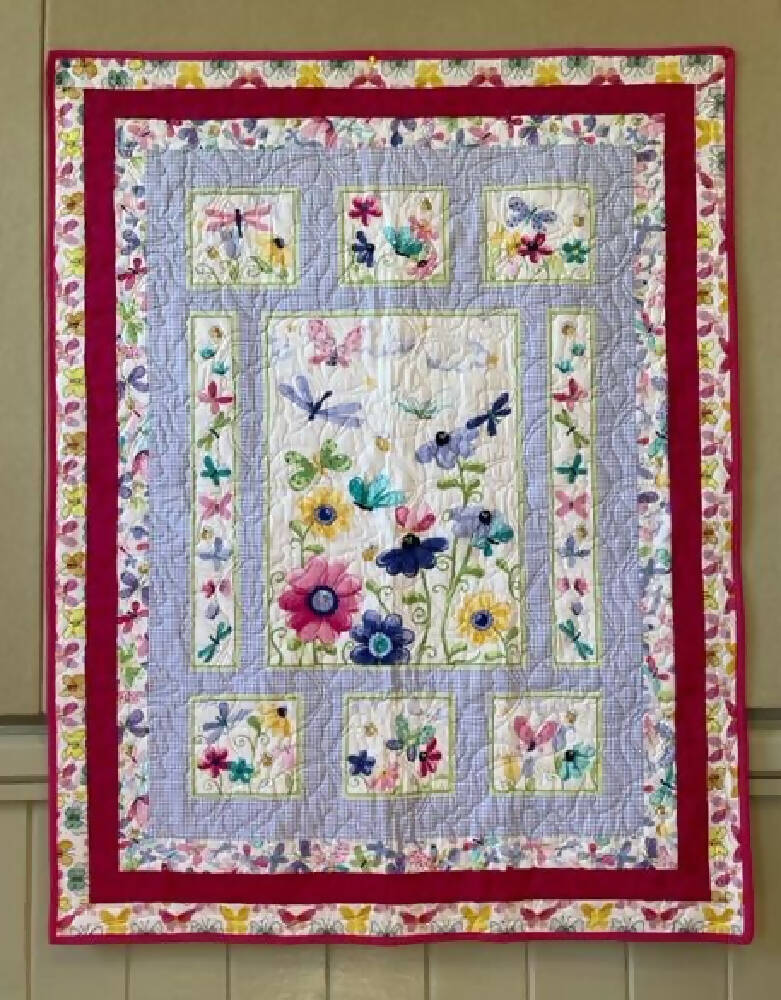 Butterfly with Embroideries, Topper Quilt