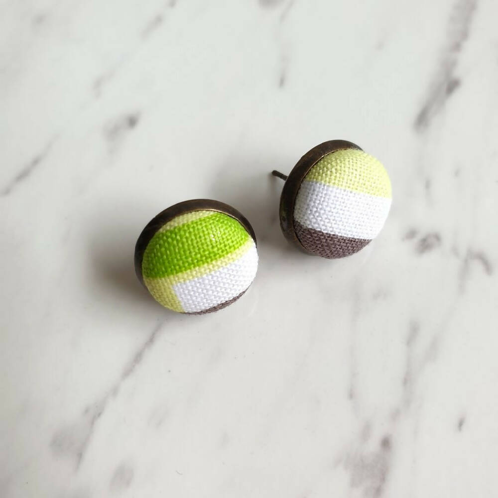 1.4cm Round Cabochon Natural colour fabric stud earrings No.2