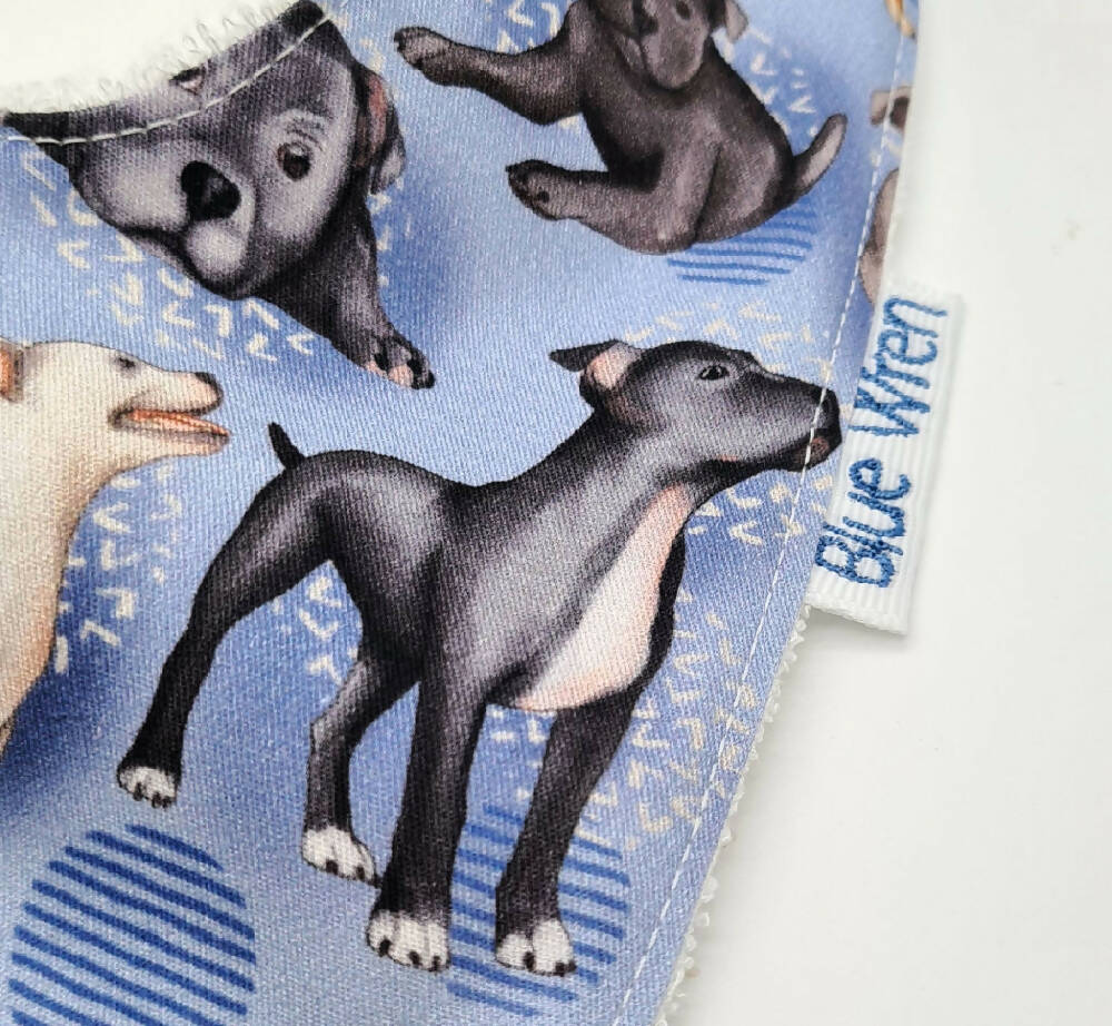 Baby Toddler Feeder Bib Gift Staffy Dogs Cotton Fabric