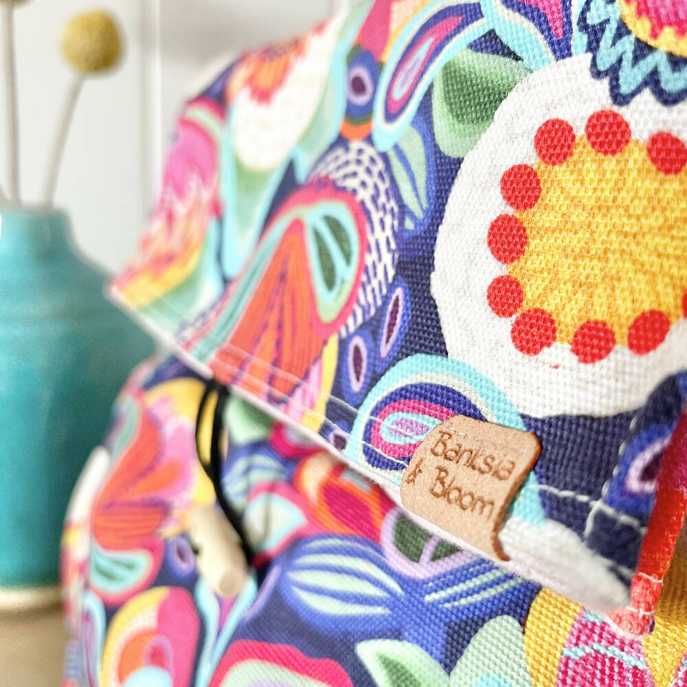 Lunch Bag Cotton Canvas~ Reusable, Fold Over~ Bright Blooms