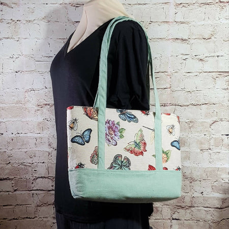 Bugs & Flowers Tapestry Tote Bag - Butterfly, Dragonfly, Ladybug, Bee, Flowers