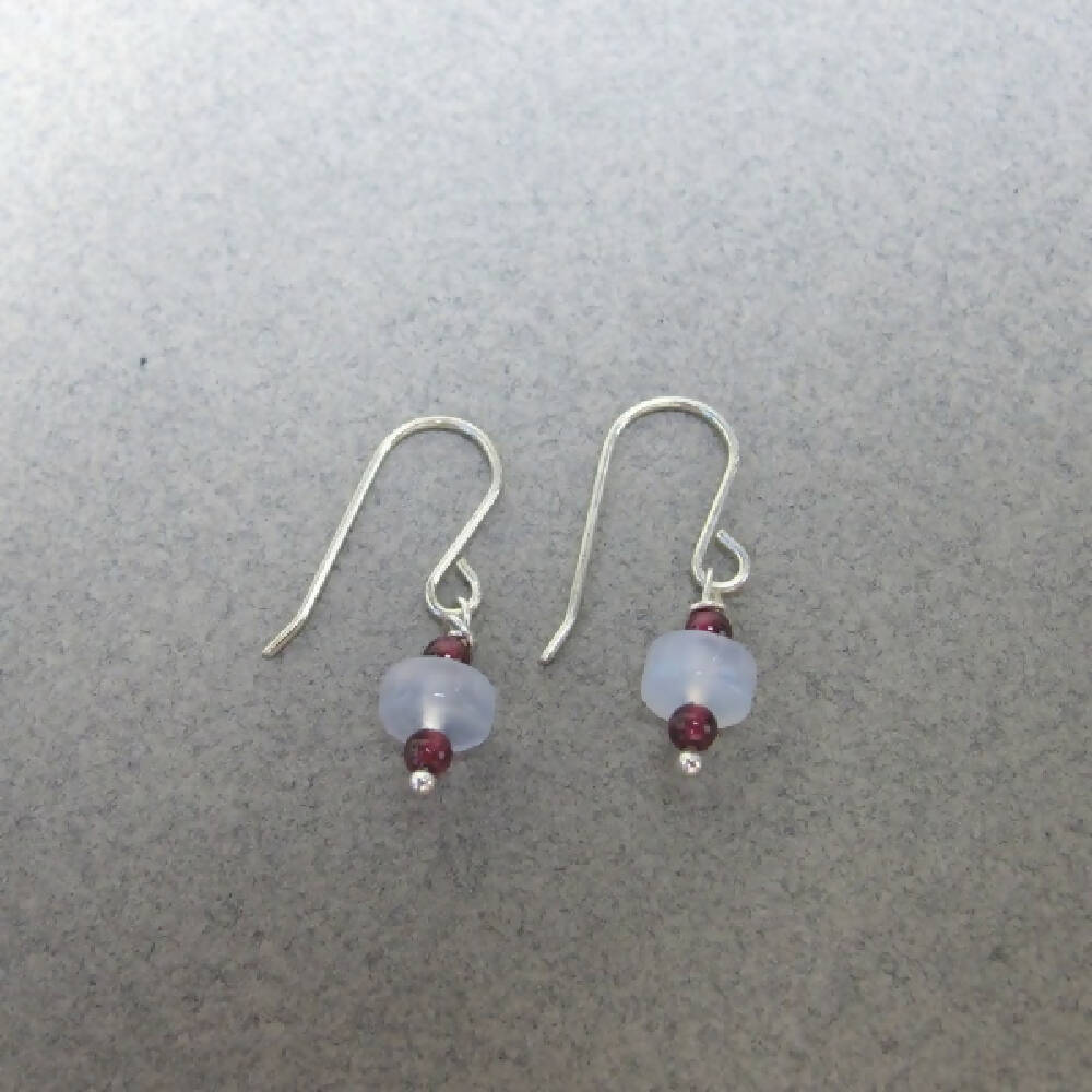 Garnet with blue chalcedony beads and sterling silver earrings 2