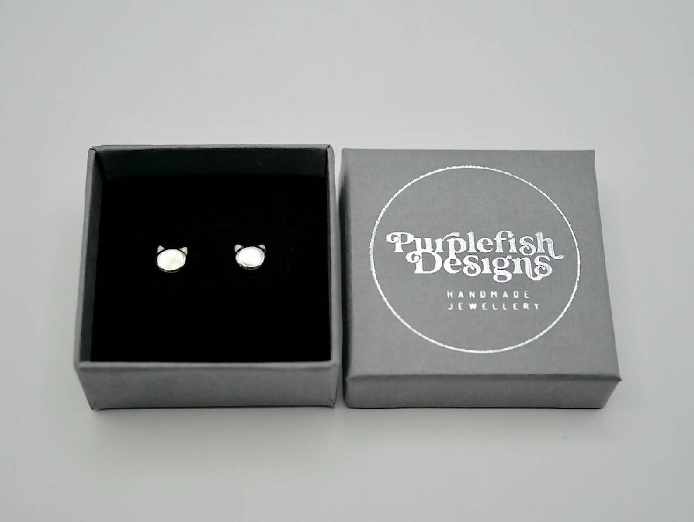 Kitty Studs - Handmade Sterling Silver Cat Earrings by Purplefish Designs