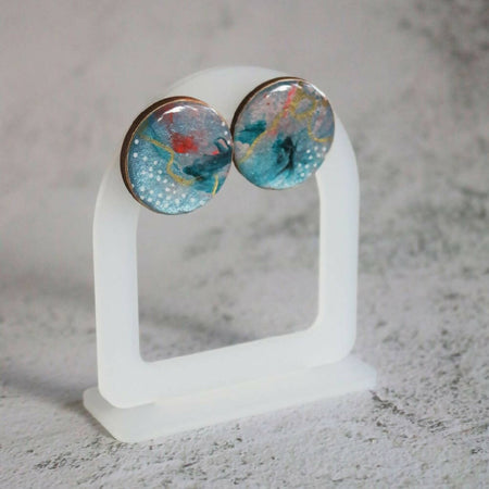 Sunset Sands Collection | Statement Studs Resin Earrings| Blue Red Shimmer