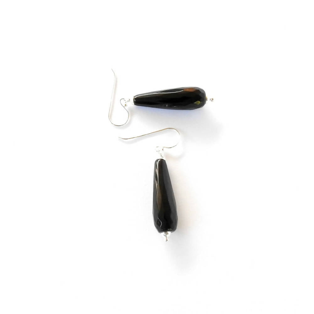 Sterling Silver and Black Onyx Teardrop Earrings