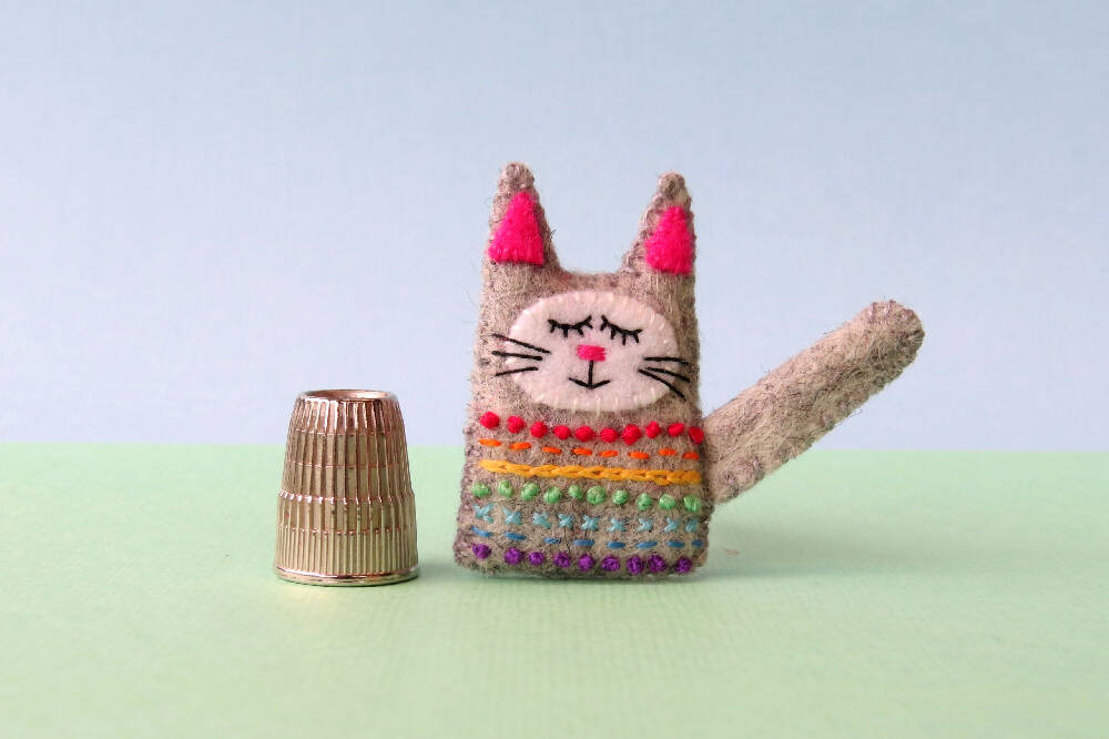 Cat Brooch - Wool Felt Embroidered Kitten Pin