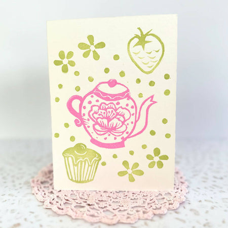 Teapot Titter Original Hand Carved and Printed Birthday Card