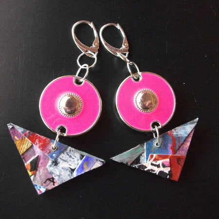 Adalyn - Collage eardrop with hot pink disc