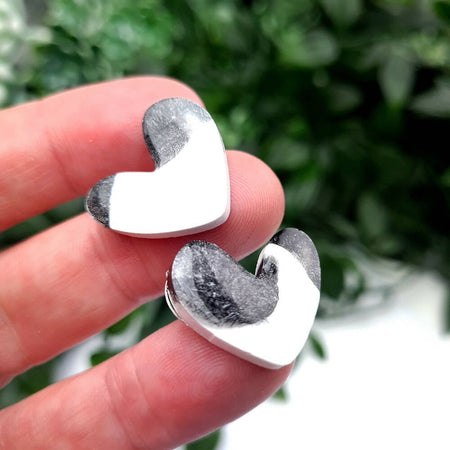 STUD Earrings - Holly Hearts Cow Patch - Black White Resin