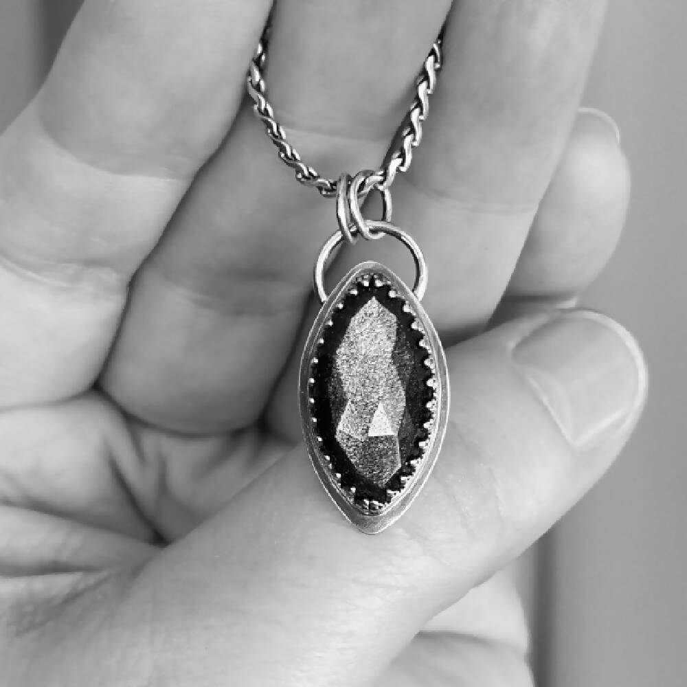 Obsidian and Sterling Silver Pendant - Marquis6