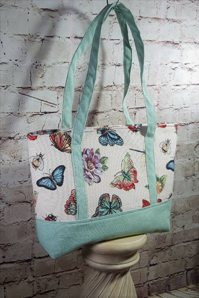 Bugs & Flowers Tapestry Tote Bag - Butterfly, Dragonfly, Ladybug, Bee, Flowers