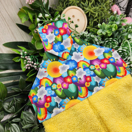 Hand Towel - Rainbow Sunshine - Cotton Fabric - Hanging Clip Loop