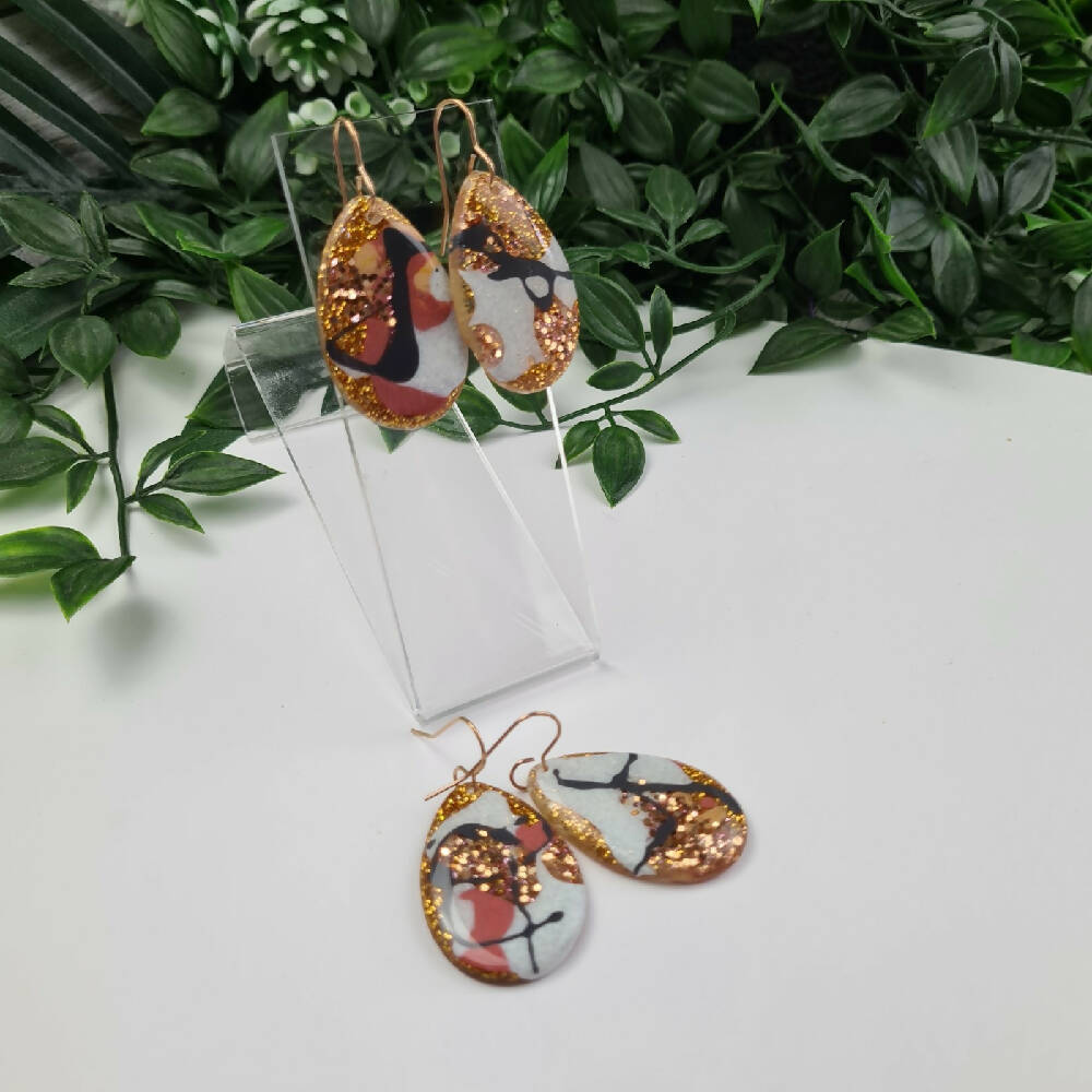Dangle Earrings Resin Button Jewellery Colourful Copper Egg  (1)