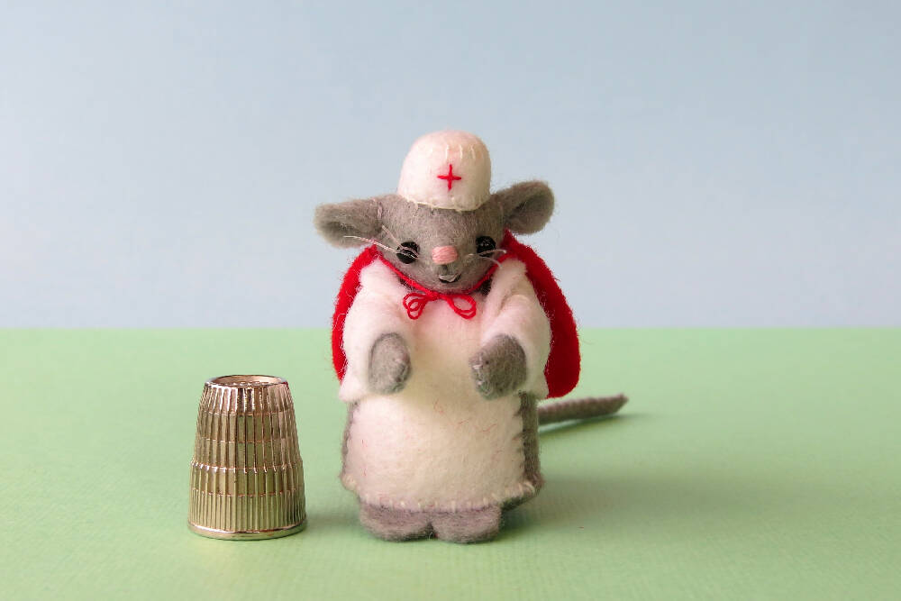 Miniature Felt Mouse - Wool Felt Nurse