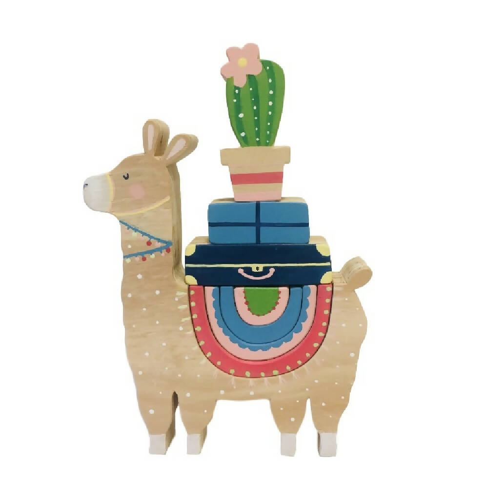 Hand painted Wooden LULU Llama Stacker with Rainbow Coat.