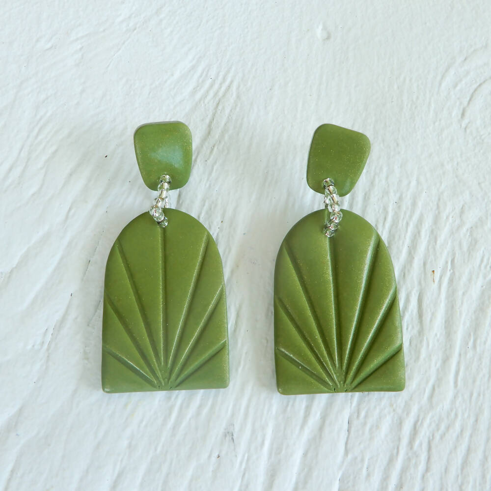 Olive Green Polymer Clay Earrings "Arches Olive"