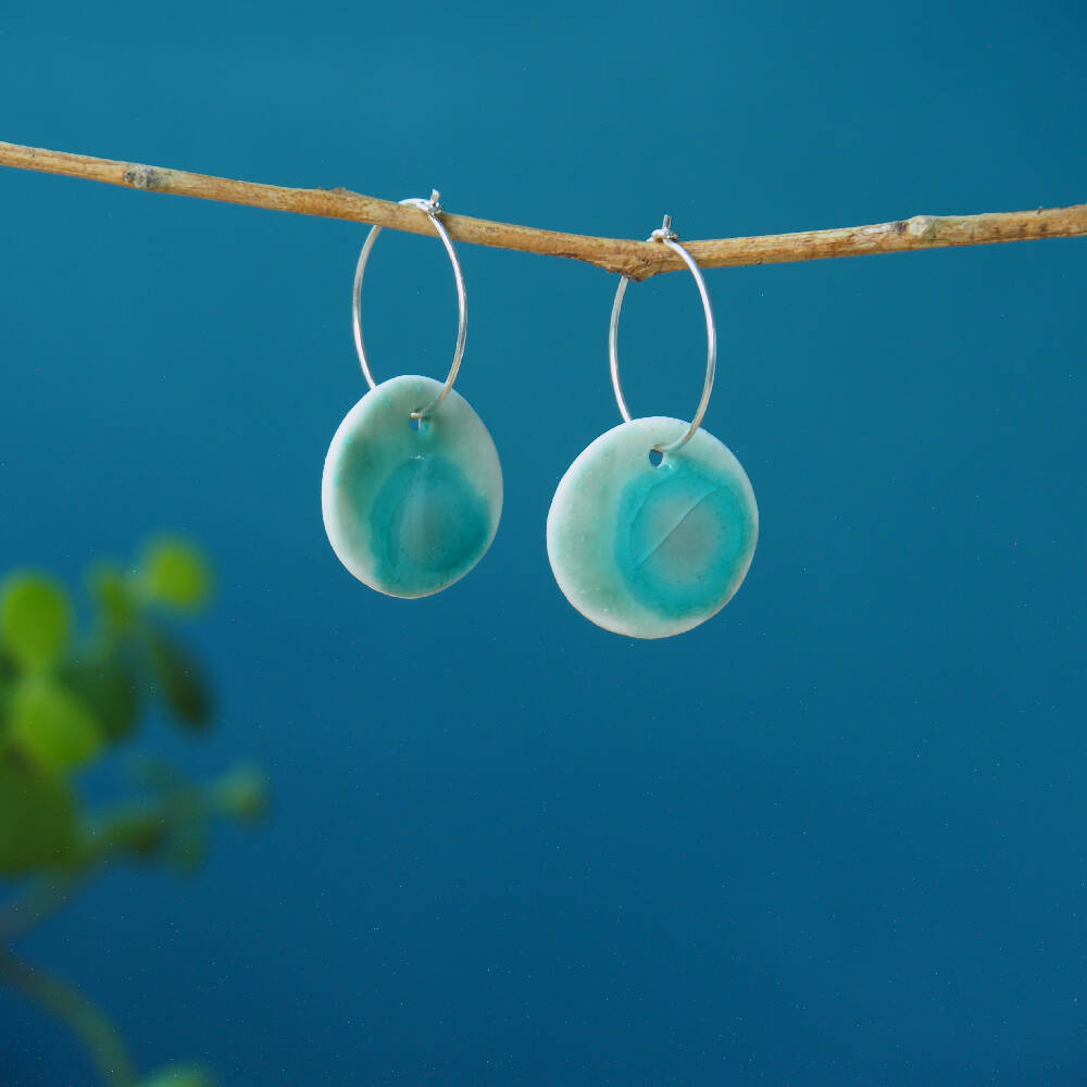 Porcelain earrings with recycled glass; 925 sterling silver