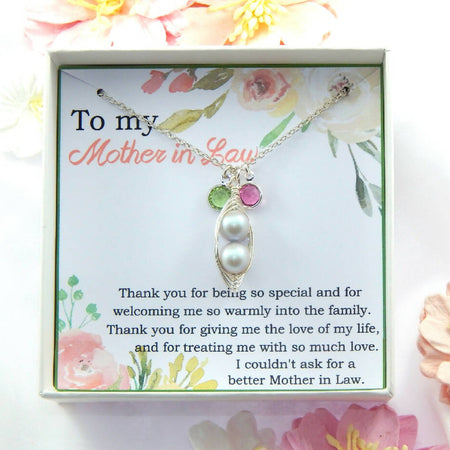 Personalized Pea Pod Necklace For Mother In Law With Birthstones