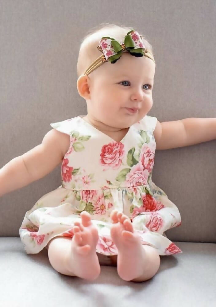 SIZE 000 Baby Girls Cream Roses Tea Party Dress