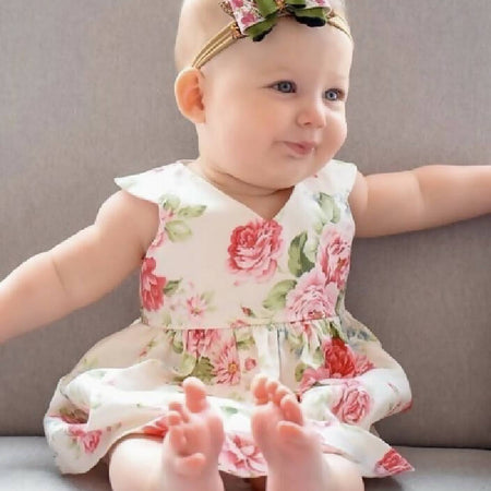 SIZE 000 Baby Girls Cream Roses Tea Party Dress