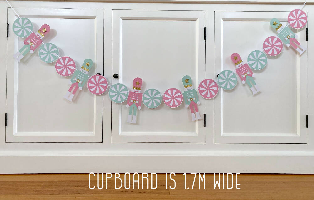 Pastel Christmas Nutcracker Garland. Peppermint candy & toy soldier banner.