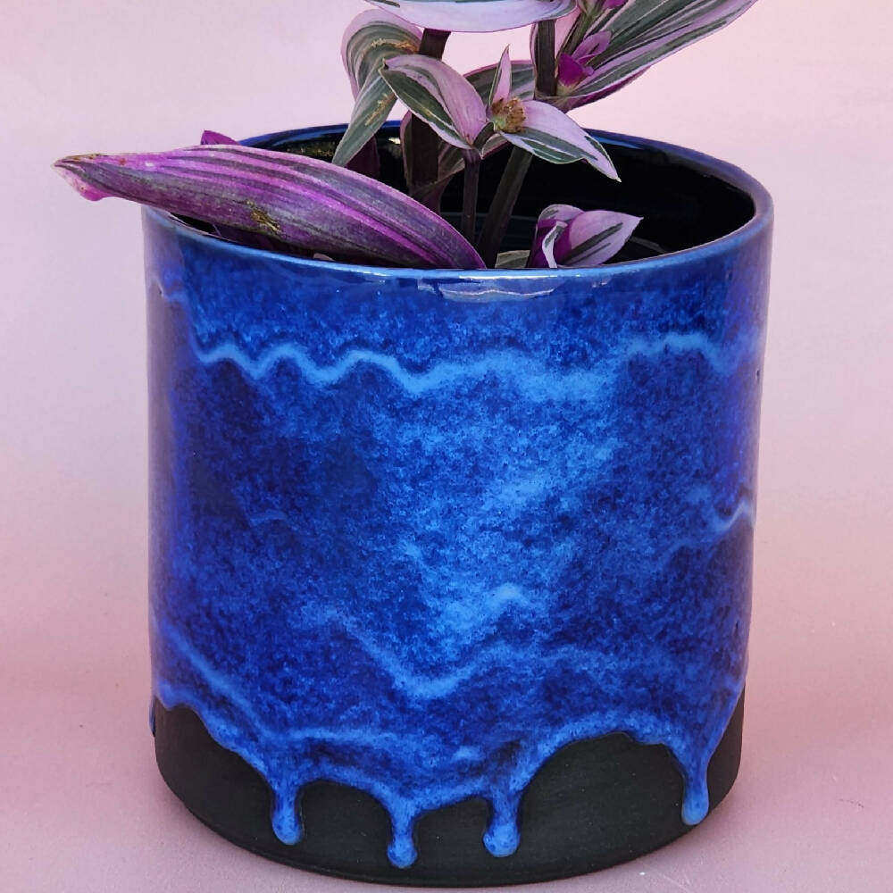 Handmade Ceramic Cover Pot - Indigo Blue Glaze