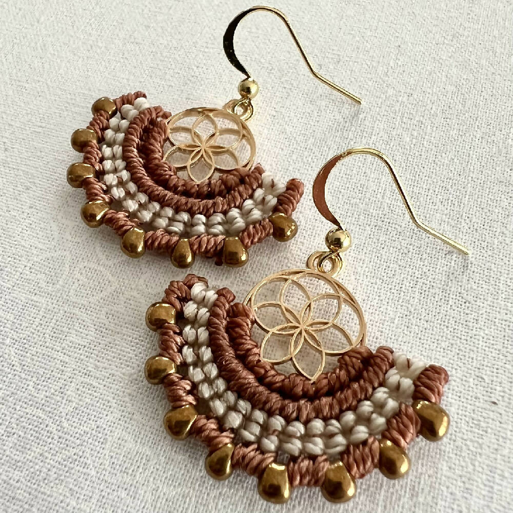 SOLD OUT - Brown Luxury Micro Macrame Earrings + 14k gold plated hooks + Free microfiber pouch