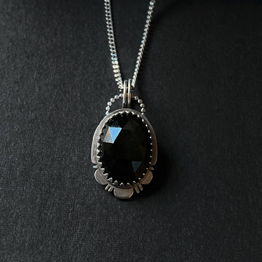 Pendant Sterling Silver Bezel Obsidian Gothic Oval D sm