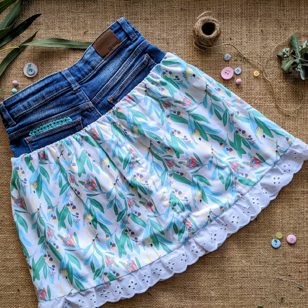 Girls skirt size 5-6 Upcycled Denim Gum & Cockatoo