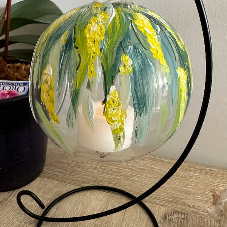 Tea Light Candle Holder, Painted, FREE SHIPPING Australian Wattle Flowers
