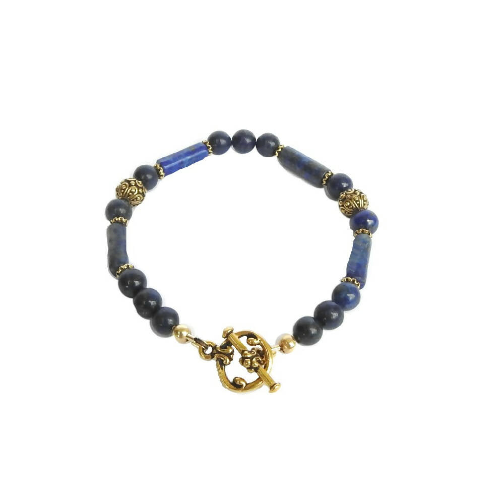 Lapis Lazuli Gemstone and Gold Bracelet