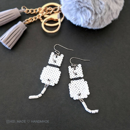 Black or White Cat Earrings with Dangly Tails - Cute animal & pet jewellery
