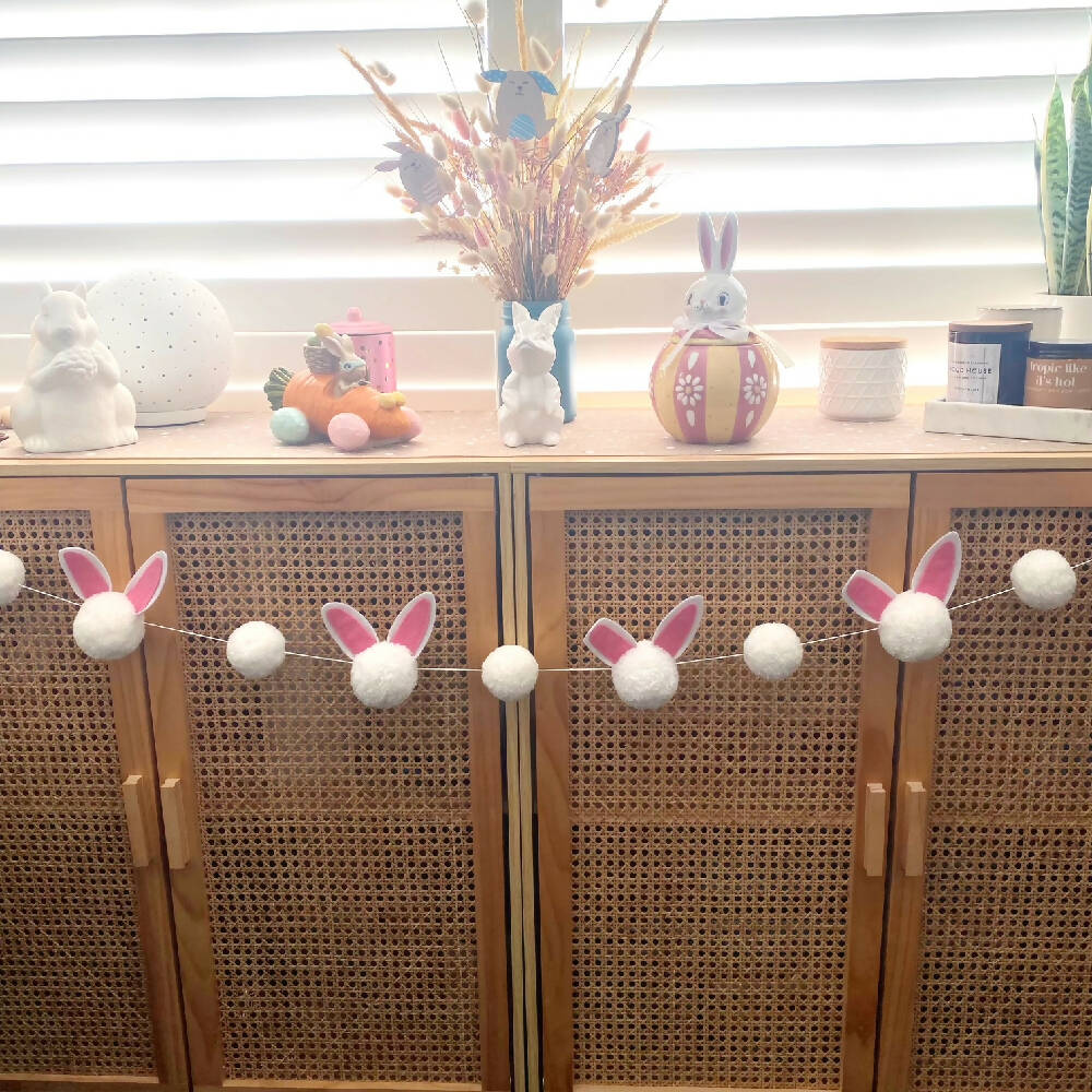 Easter Bunny Bunting - pom-poms - garland banner - READY TO SHIP