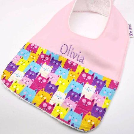 Baby Bib Personalised Gift Cat Cotton Fabric