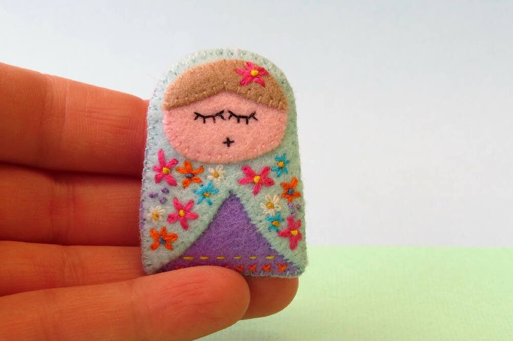 Babushka brooch - Wool Felt Embroidered Russian Doll